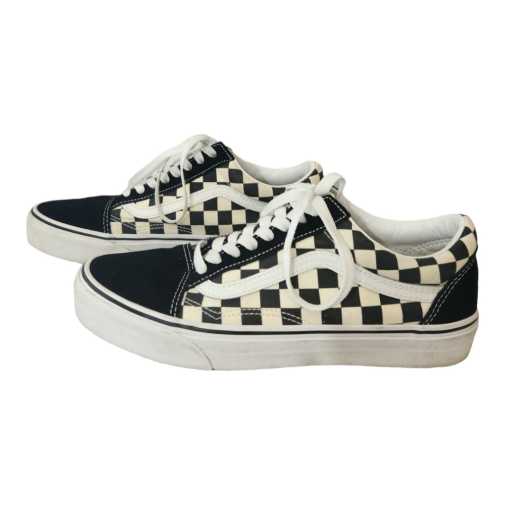 NEW Vans Old Skool Checkered Low Lace Up Black White Skate Sneakers Women's 8.5